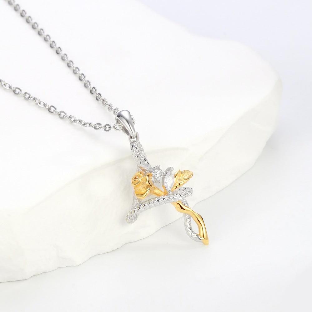 999 Rose and Snake Cross Necklace 18k Gold-Plated