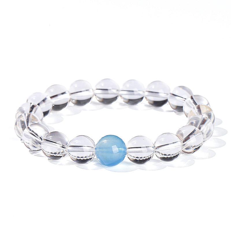 Natural White Crystal and Aquamarine Birthstone Bracelet