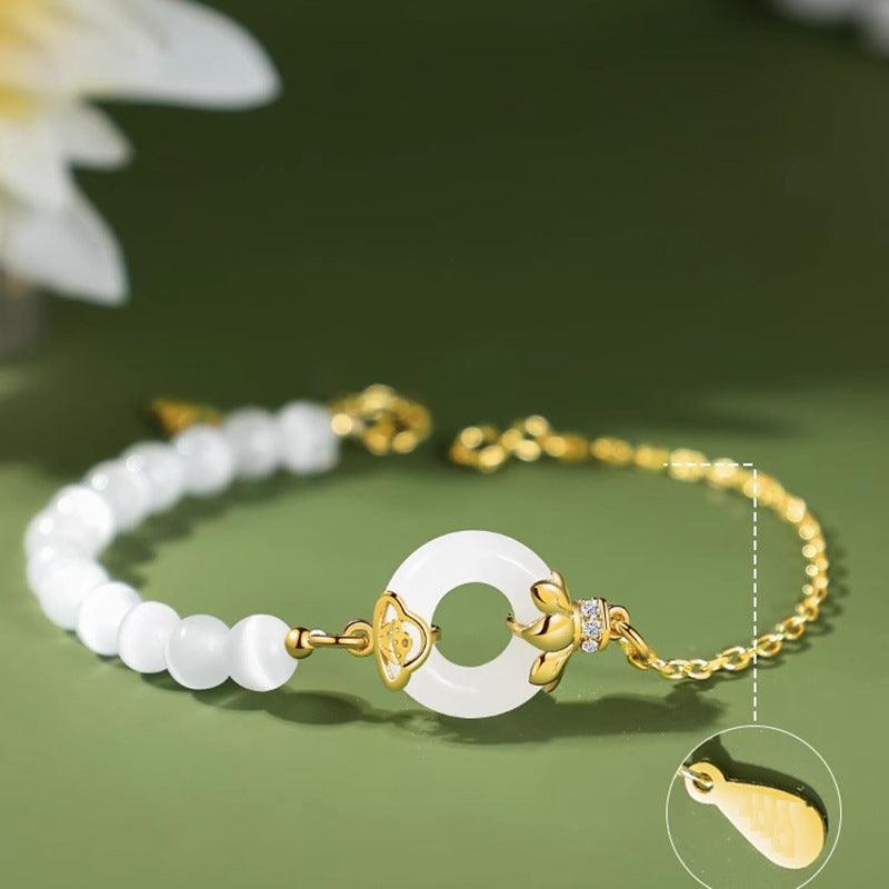 Love Lotus Hetian Jade Peace Buckle Silver Bracelet