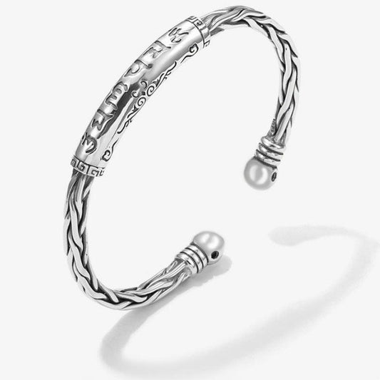 Bracelet torsadé pour homme en argent sterling 925 avec mantra sanskrit à six mots