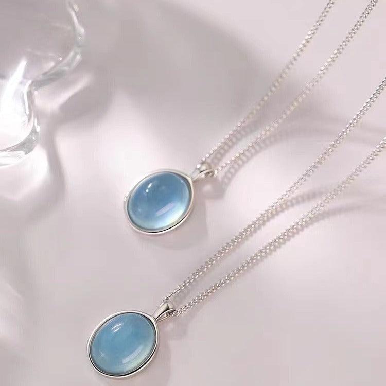 925 Silver Plated Aquamarine Necklace March Birthstone