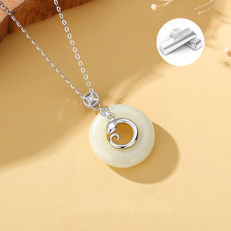 S925 Sterling Silver Hetian Jade Peace Coin Necklace