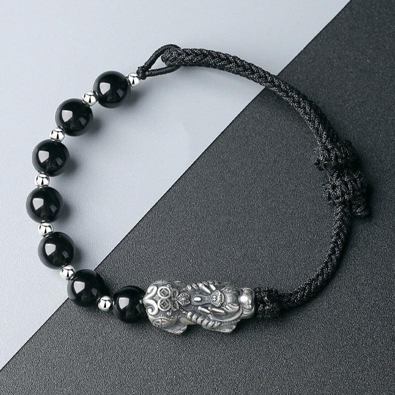 Pixiu Obsidian 925 Silver-Plated Bracelet