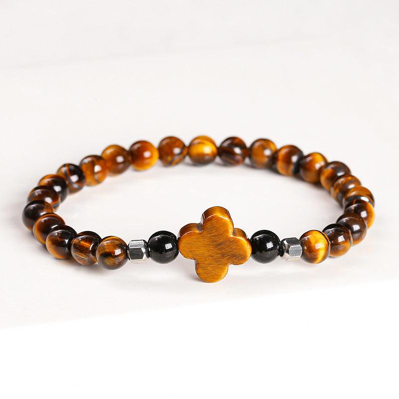 Four-Leaf Clover Tiger Eye Lucky Bracelet