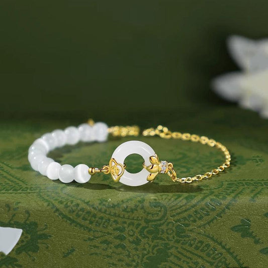 Love Lotus Hetian Jade Peace Buckle Silver Bracelet