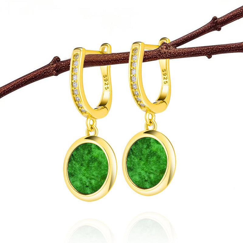 Natural Jade Bracelet 925 Gold-Plated Earrings