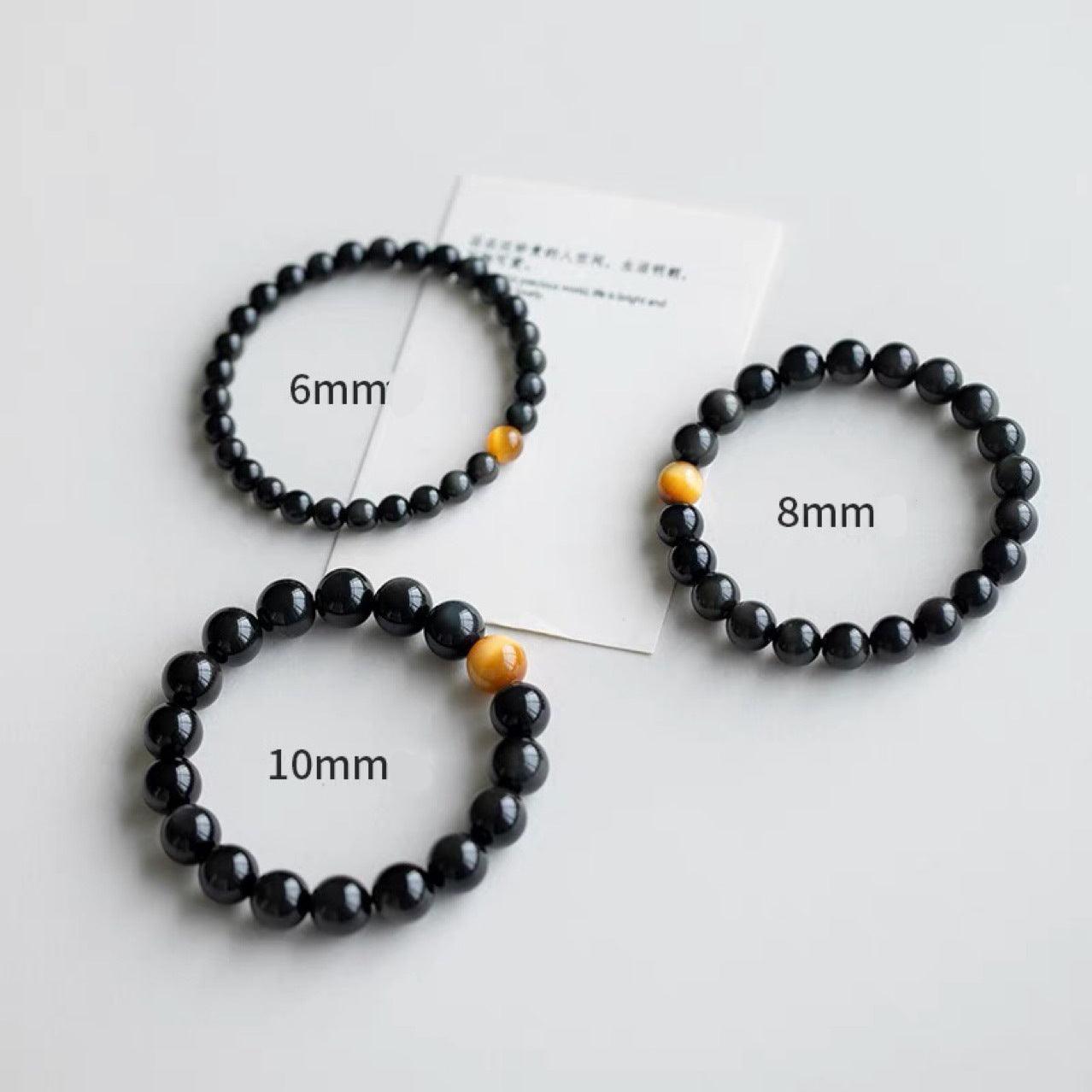 Natural Obsidian and Golden Tiger Eye Bracelet with Fortune Beads