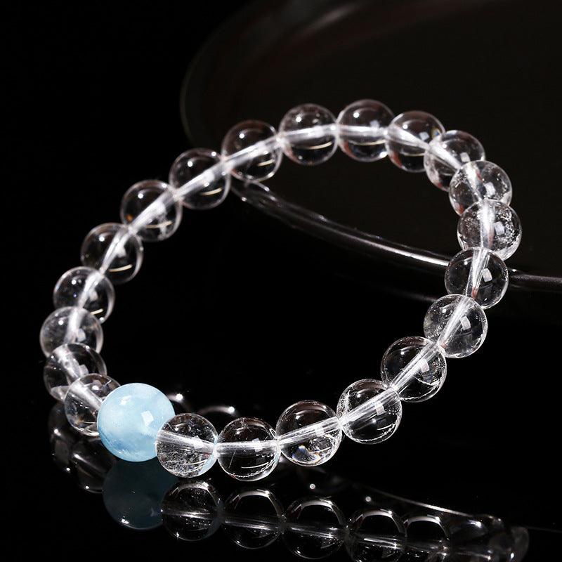 Bracelet en cristal blanc naturel et pierre de naissance aigue-marine