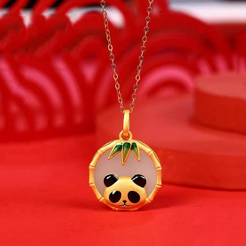 Collier panda en argent 925 avec pendentif en jade Hetian