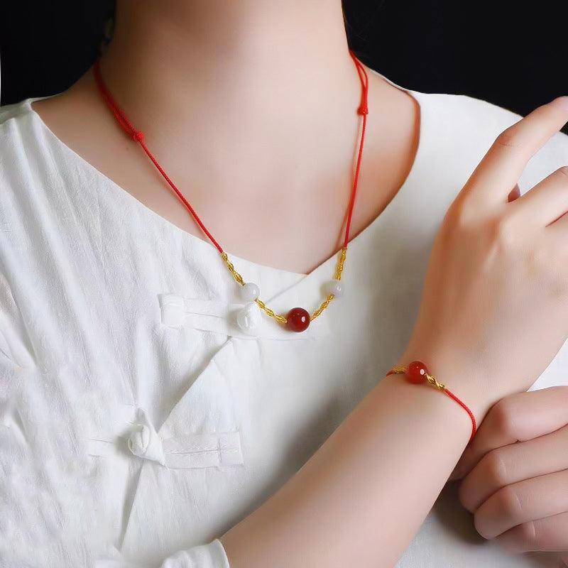 Natural Red Agate Bracelet and Necklace Set