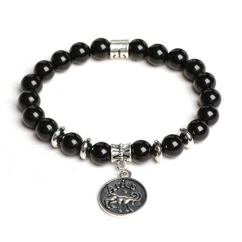 Natural Obsidian Twelve Zodiac Sign Pendant Bracelet