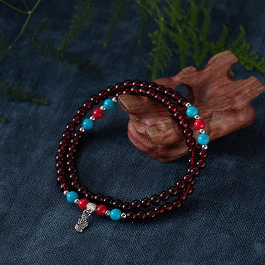 Garnet Multi-Layer Tibetan-style Couples Bracelet & Necklace (January Birthstone)