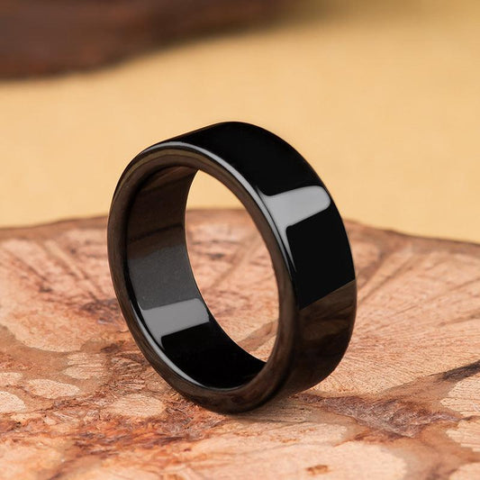 Bague en jade noir naturel pour couple, anneau en jadéite