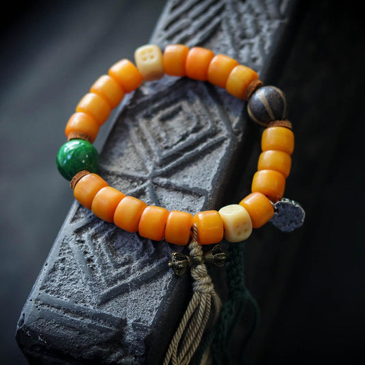 Tibetan Buddhist Handmade Bracelet with Bodhi Beads and Carved Bone Accents