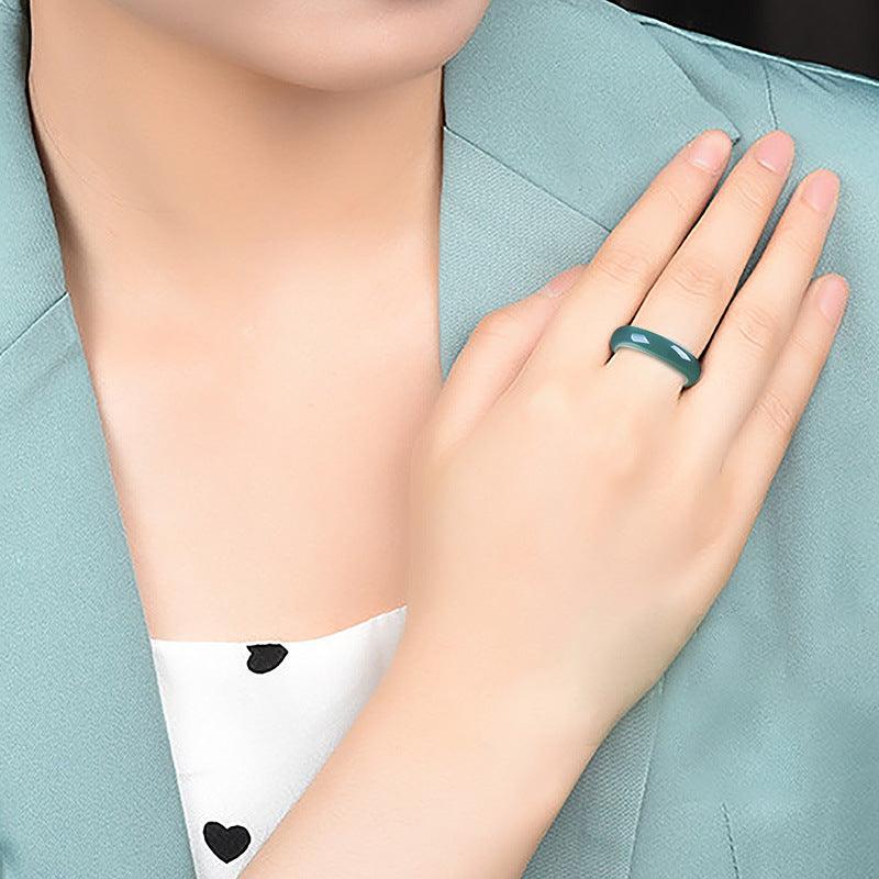 Bague en jade naturel bleu pour couple, anneau en jadéite glacée