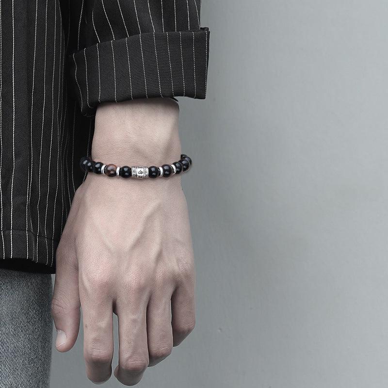 Bracelet en argent 925 pour homme avec obsidienne Om Mani Padme Hum