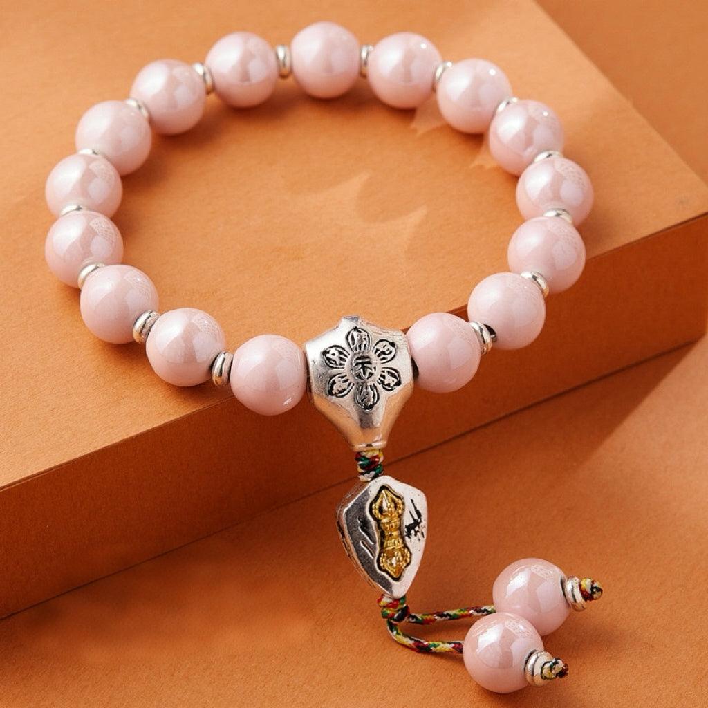 Pink Porcelain Bracelet Peace & Health Lucky Beads Good Luck