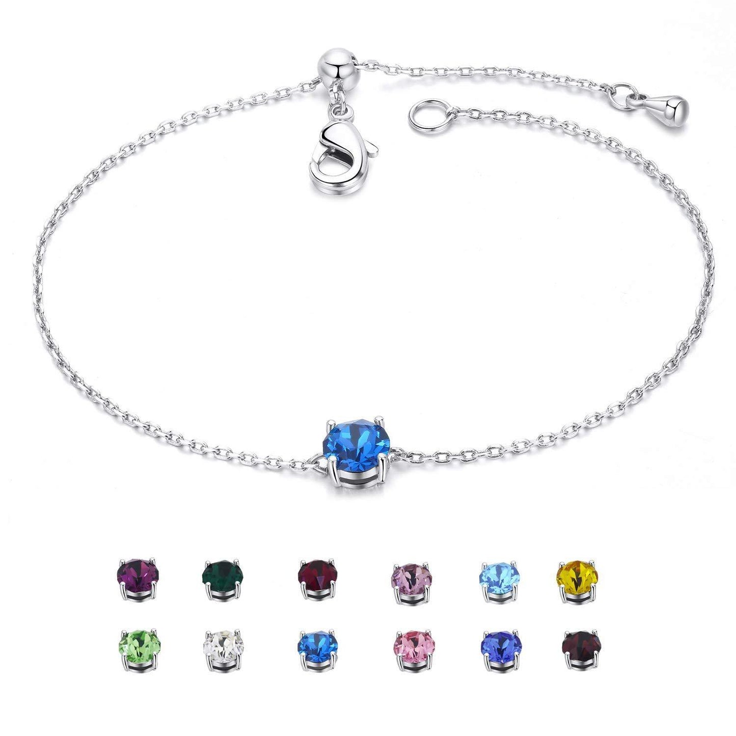 Birthstones Silver Bracelet with Natural Stone