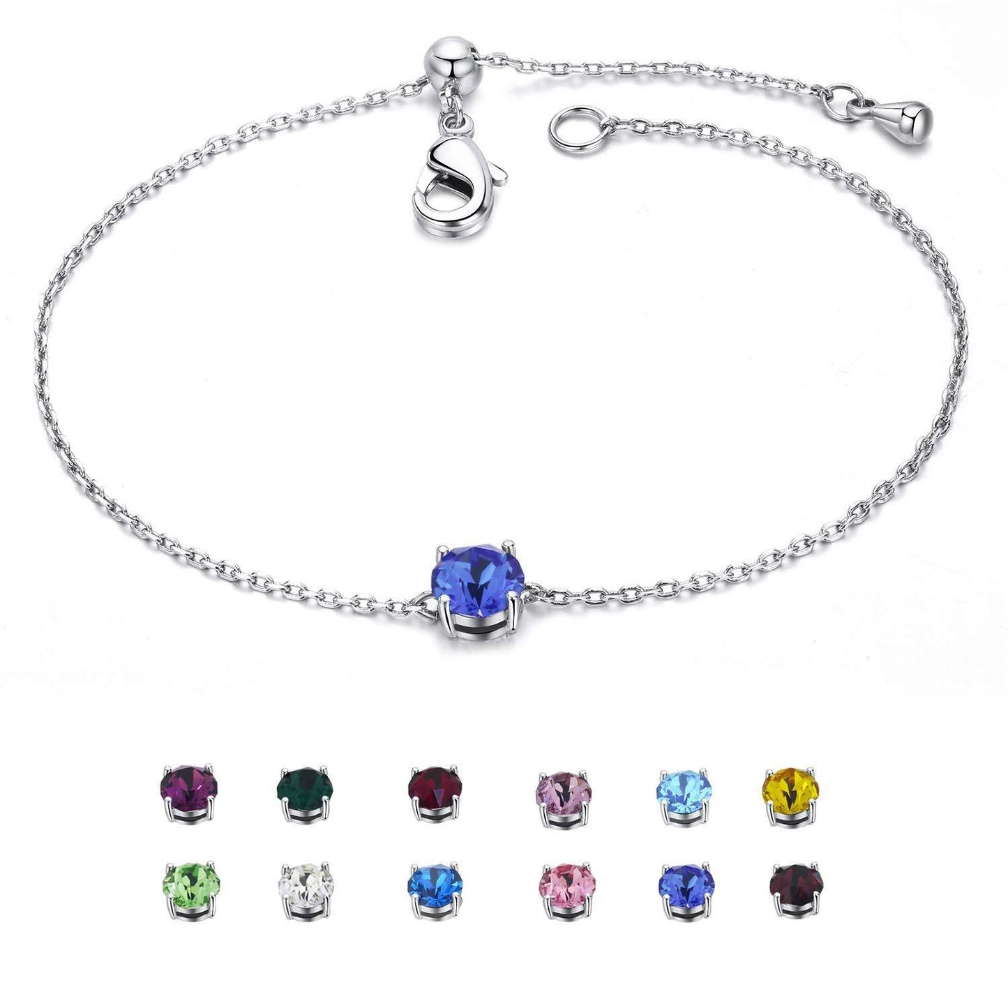 Birthstones Silver Bracelet with Natural Stone