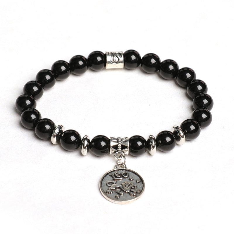 Natural Obsidian Twelve Zodiac Sign Pendant Bracelet