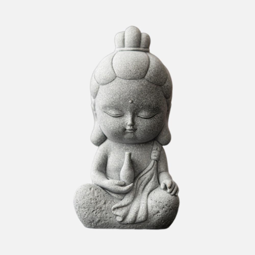 Maitreya Buddha & Guanyin Green Sandstone Ornament for Decoration and Aquarium Landscaping