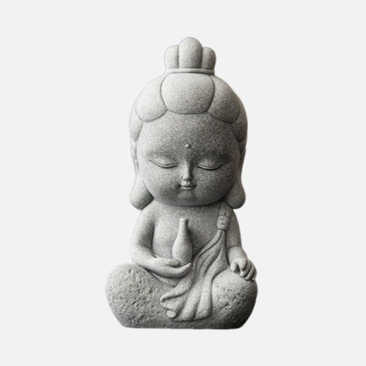 Maitreya Buddha & Guanyin Green Sandstone Ornament for Decoration and Aquarium Landscaping