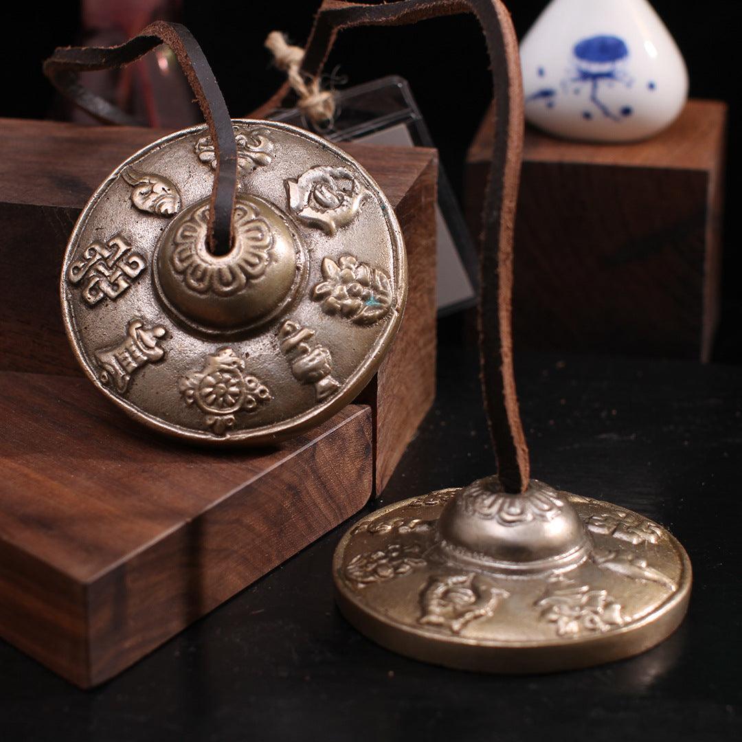 Nepalese Copper Dharma Bell with Sanskrit Auspicious Pattern  Decorative