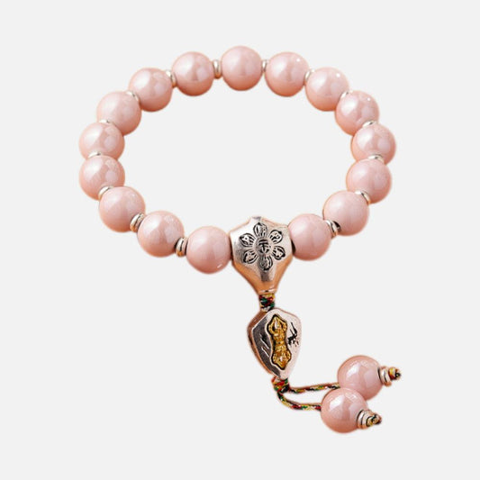 Bracelet en porcelaine rose Paix et santé Perles porte-bonheur Bonne chance