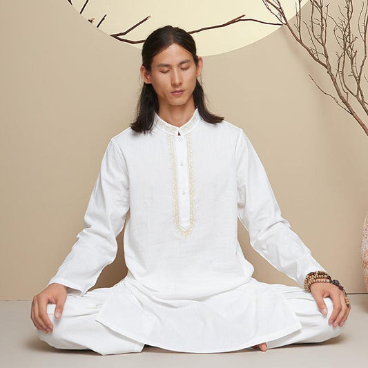 Indian Style Men's Yoga Meditation Apparel 100% Cotton in Gray/White