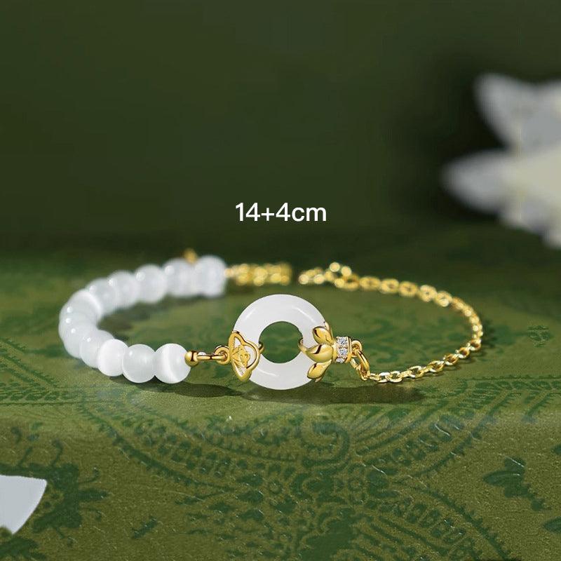 Love Lotus Hetian Jade Peace Buckle Silver Bracelet