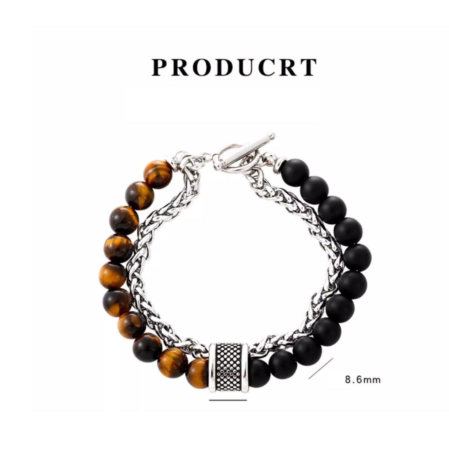 925 Sterling Silver Fortune Bead Obsidian Tiger Eye Bracelet for Men